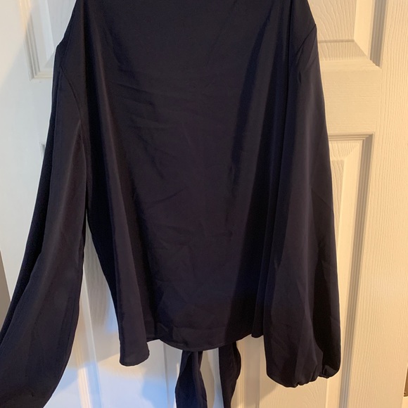 Tie front dressy, silky, v-neck blouse - Picture 3 of 4